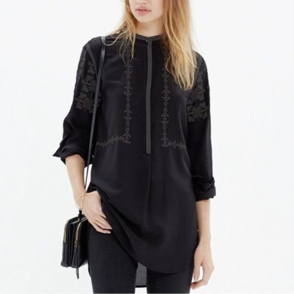 Madewell Black Silk Ballad Embroidered Tunic Small - Picture 1 of 12